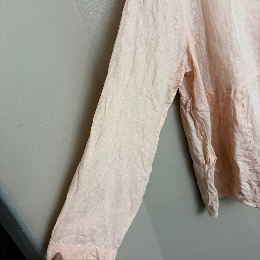 FLAX Button Down Top Large Peach Pink 100% Linen Lagenlook Peplum Drawback - Picture 4 of 7